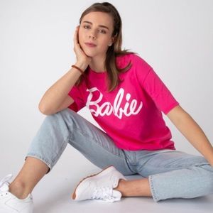 Barbie pink and‎ white tee t shirt shirt sleeve size large new with tags